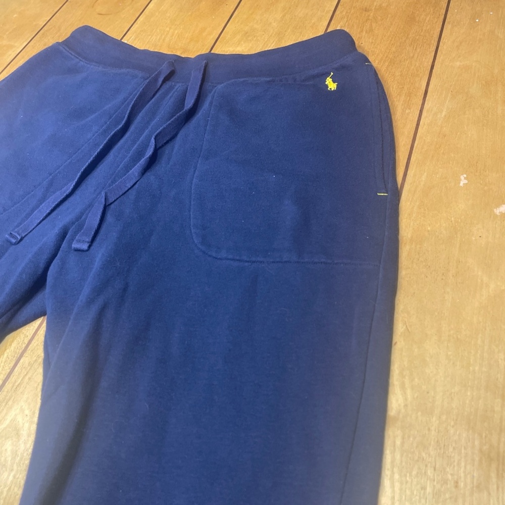 Polo Ralph Lauren Fleece Pants Joggers Medium Color Blue Yellow Pony Drawstring